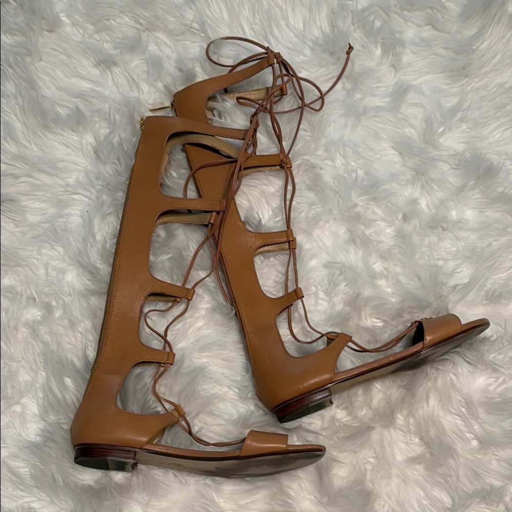 Michael Kors Tan Leather Lace Up Gladiator Sandals